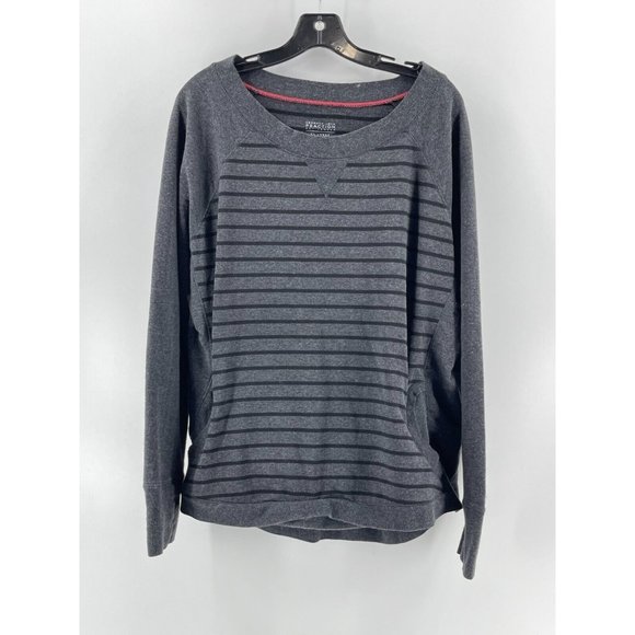Kenneth Cole Reaction Women's Gray Black Striped Pocket Sweat Shirt Size XXL - Picture 2 of 8